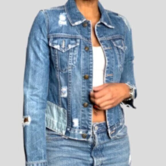 Earl Jean Distressed Patchwork Jean Jacket - Picture 15 of 16